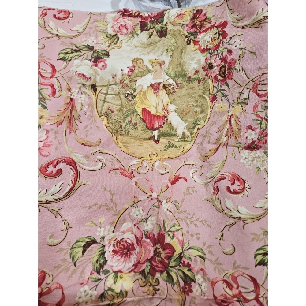 Shabby Chic Pink Floral Toile Fabric Lot 2 Pieces Cottage Rose Upholstery Craft